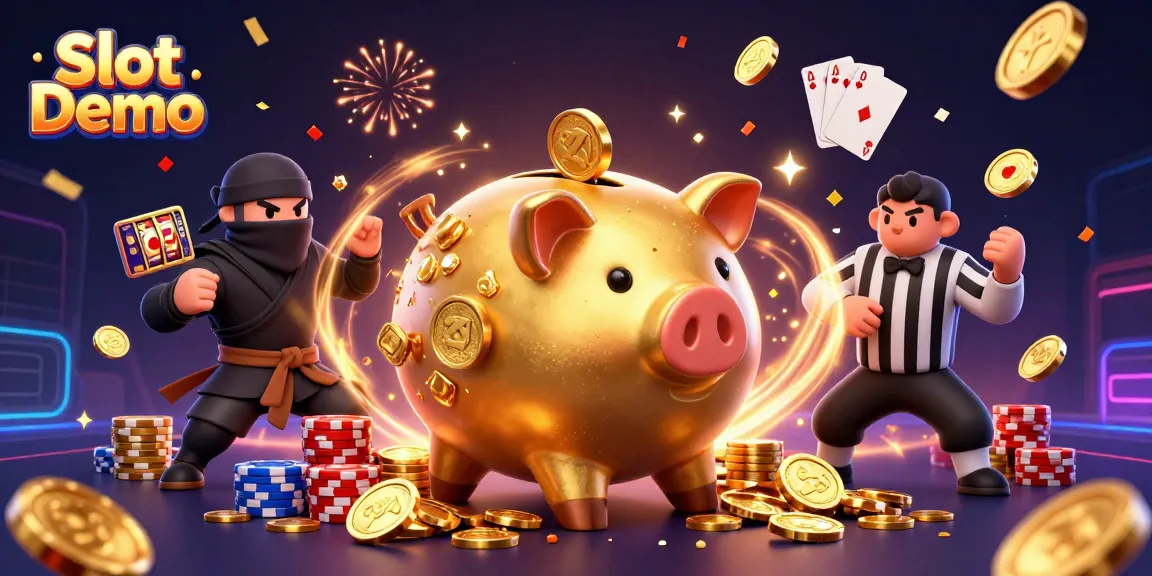 Engage with exciting Slot Demo games featuring animated piggy bank and vibrant casino elements.