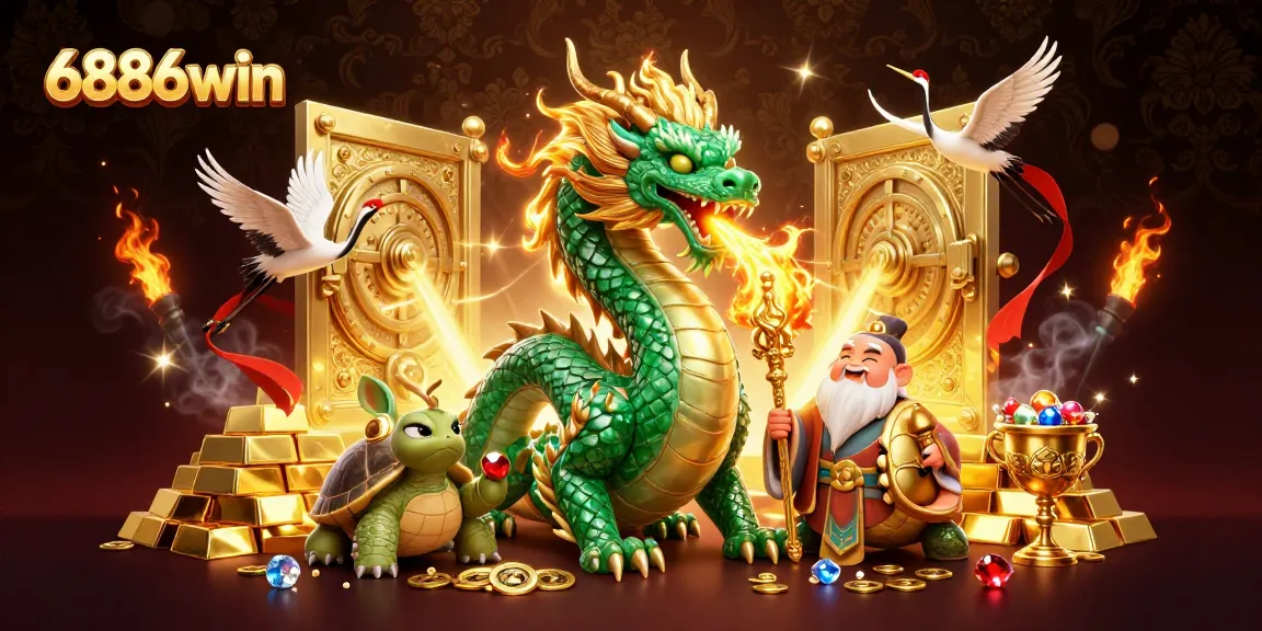 Experience exhilarating wins at 6886win with vibrant gaming elements and an enchanting dragon backdrop.