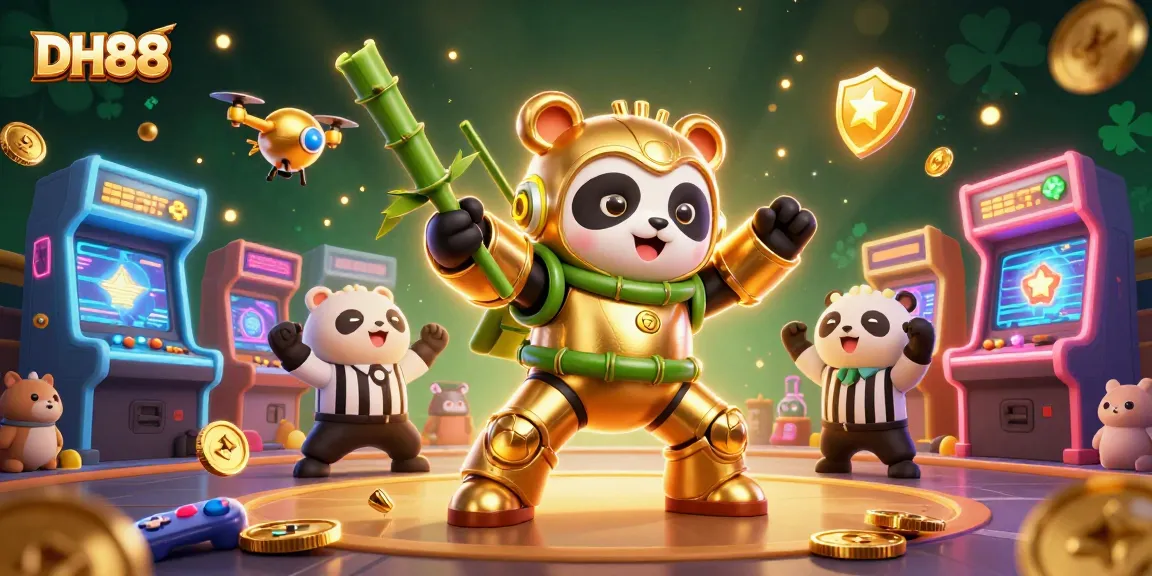 Engage in thrilling gameplay at DH88 with a dynamic scene showcasing a golden panda robot in a vibrant casino arena.