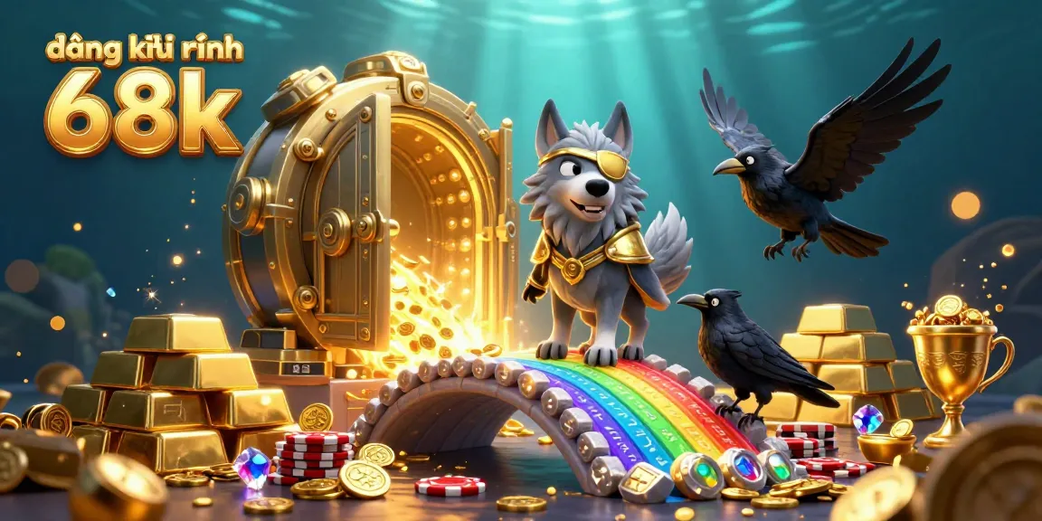 Engage with the vibrant scene of đăng ký nhận 68k featuring Odin and treasure amidst golden chips.