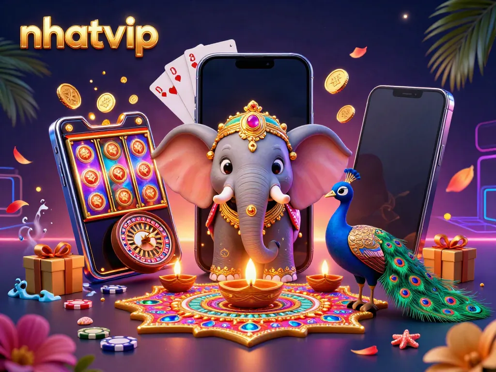 Nhatvip offers immersive online gaming experiences with vibrant characters and dynamic casino elements.