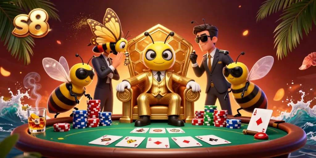 Bet on s8 while exploring a vibrant casino scene with a mob boss and games.
